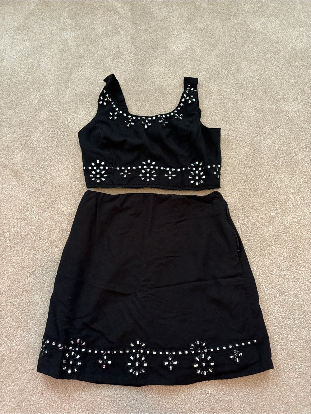 Black Embellished Two-Piece Skirt Set - Women's
